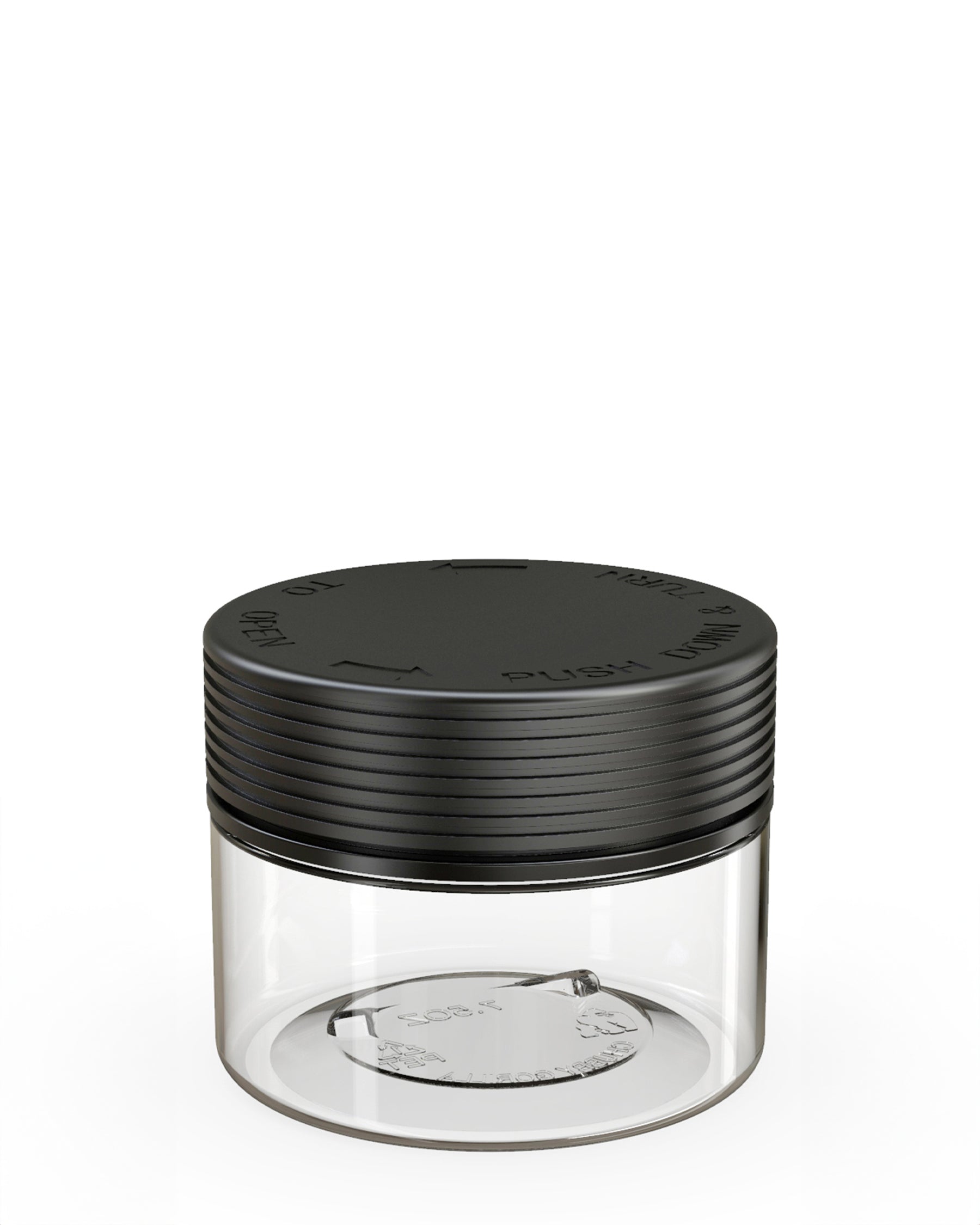 7.5oz Chubby Gorilla Clear Child Resistant Plastic Spiral XL Jar w/ Black Cap 100/Box