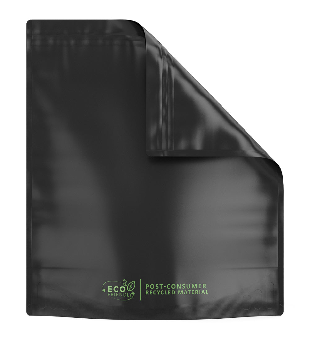 Matte-Black 14.6" x 16.4" Mylar Tamper Evident No Tear Notch PCR Bags (448 grams) 100/Box