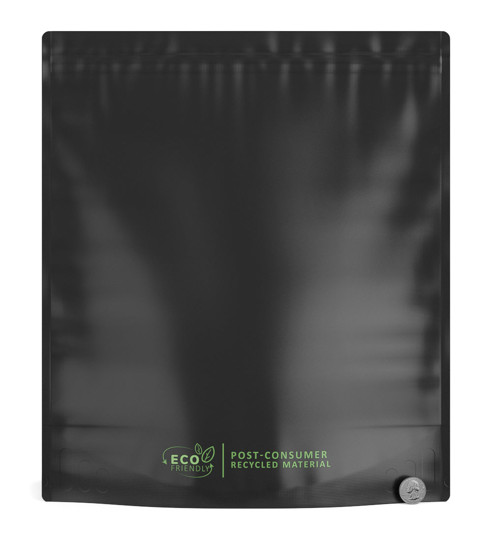 Matte-Black 14.6" x 16.4" Mylar Tamper Evident No Tear Notch PCR Bags (448 grams) 100/Box