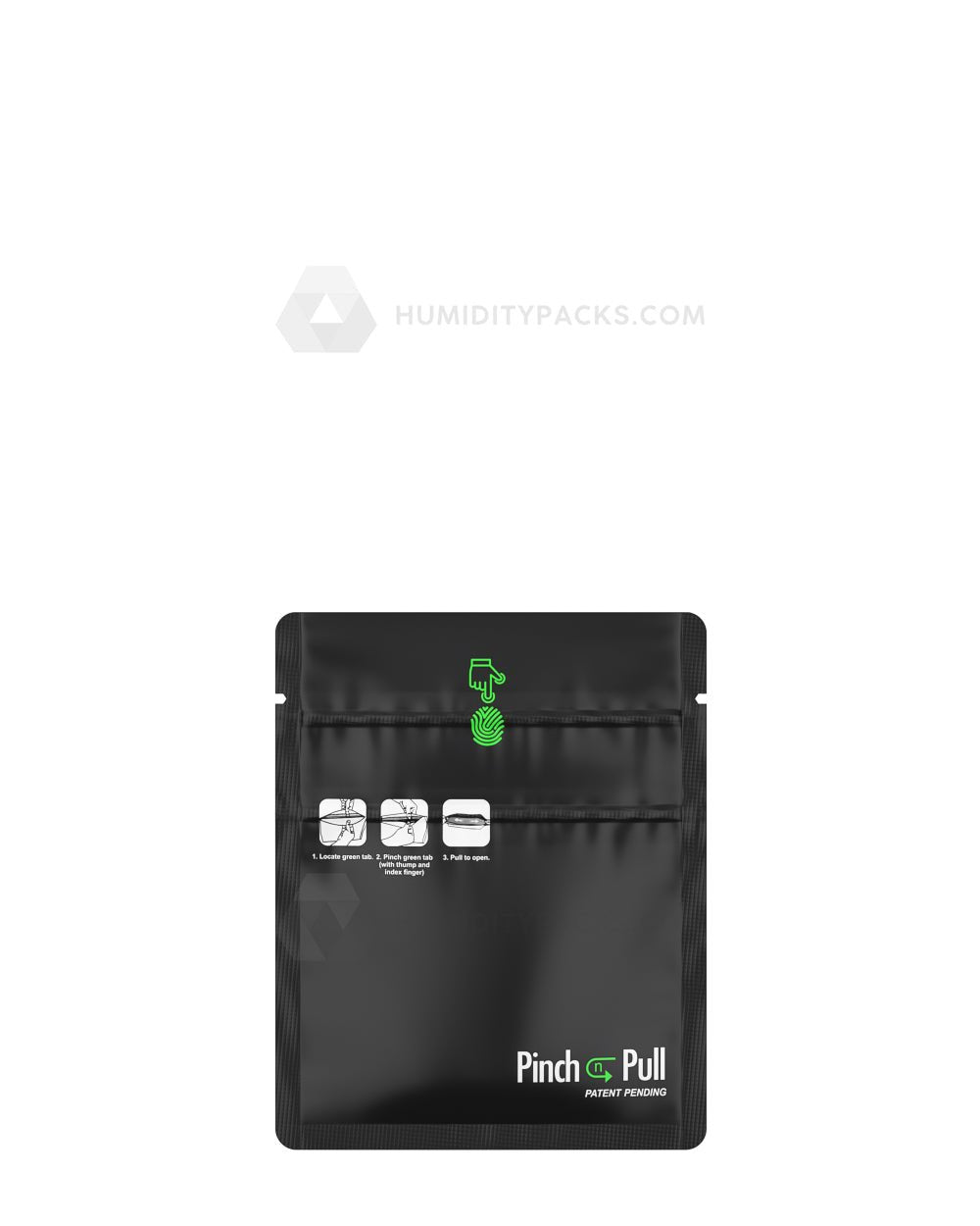 Matte-Black 3.6" x 4.5" Pinch N Pull Mylar Child Resistant & Tamper Evident Vista Bags (1 gram) 250/Box Humidity Packs - 3