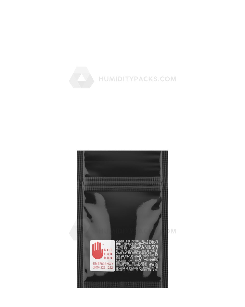 Glossy-Black 3" x 4.5" Vista Mylar Tamper Evident Bags for WA State (1 gram) 1000/Box Humidity Packs - 3
