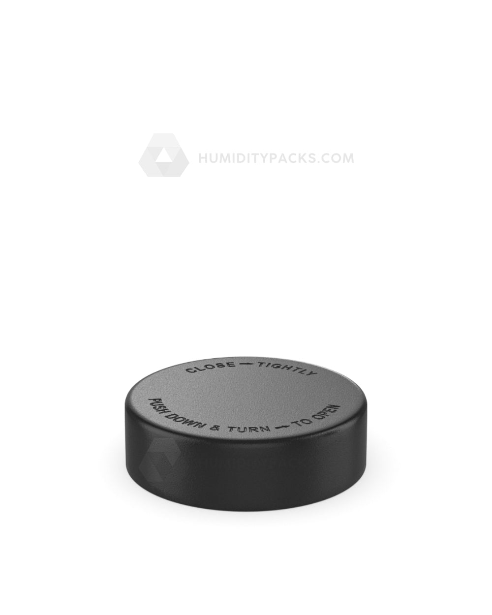 50mm Smooth Push and Turn Child Resistant Plastic Caps With Foam & Heat Liner - Black - 100/Box