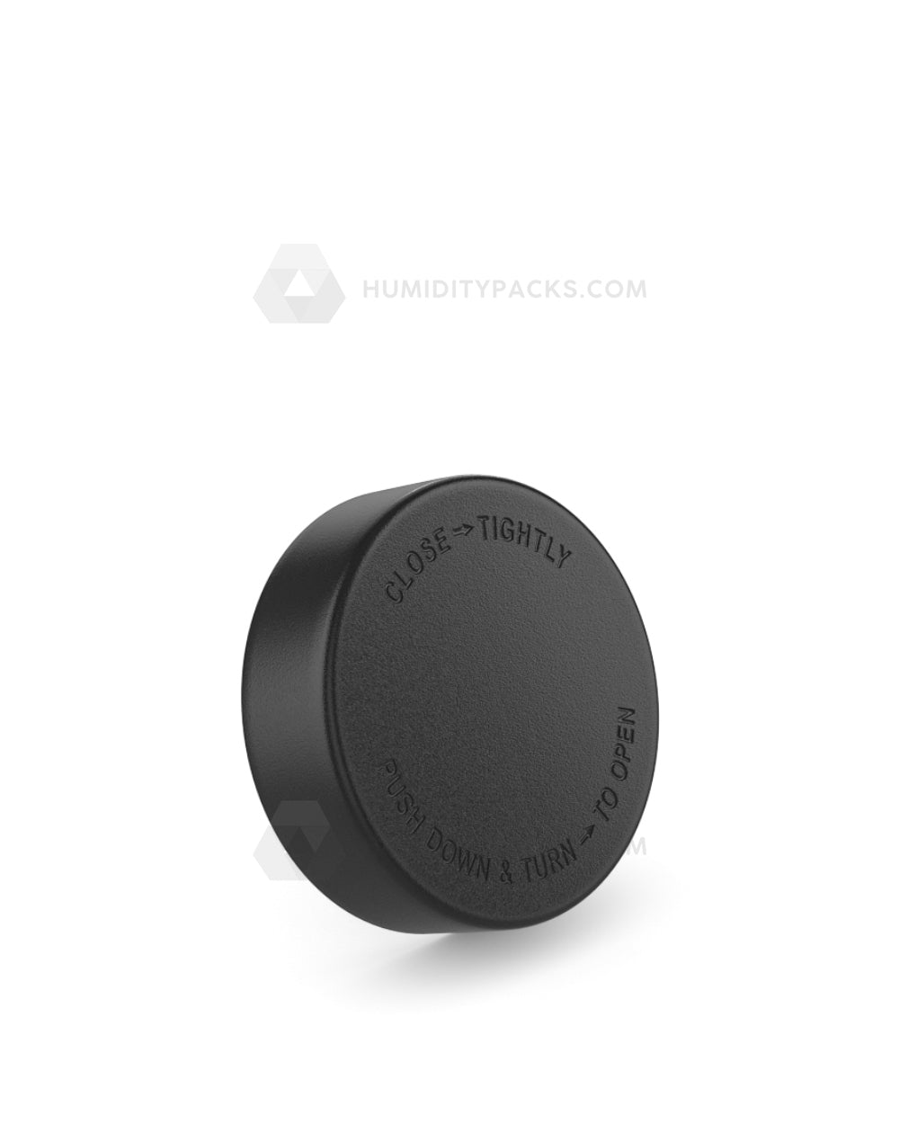 50mm Smooth Push and Turn Child Resistant Plastic Caps With Foam & Heat Liner - Black - 100/Box