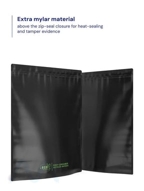 Tamper Evident | Matte Black Mylar PCR Bags (No Tear Notch) | 14.6in x 16.4in - 448g - 100 Count - 6
