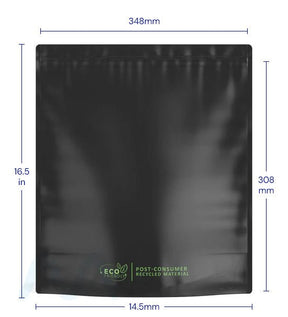 Tamper Evident | Matte Black Mylar PCR Bags (No Tear Notch) | 14.6in x 16.4in - 448g - 100 Count - 1