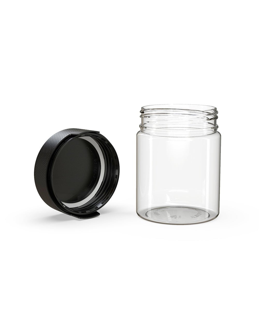 18.5oz Chubby Gorilla Clear Child Resistant Plastic Aviator XL Container w/ Black Cap 60/Box Humidity Packs - 3