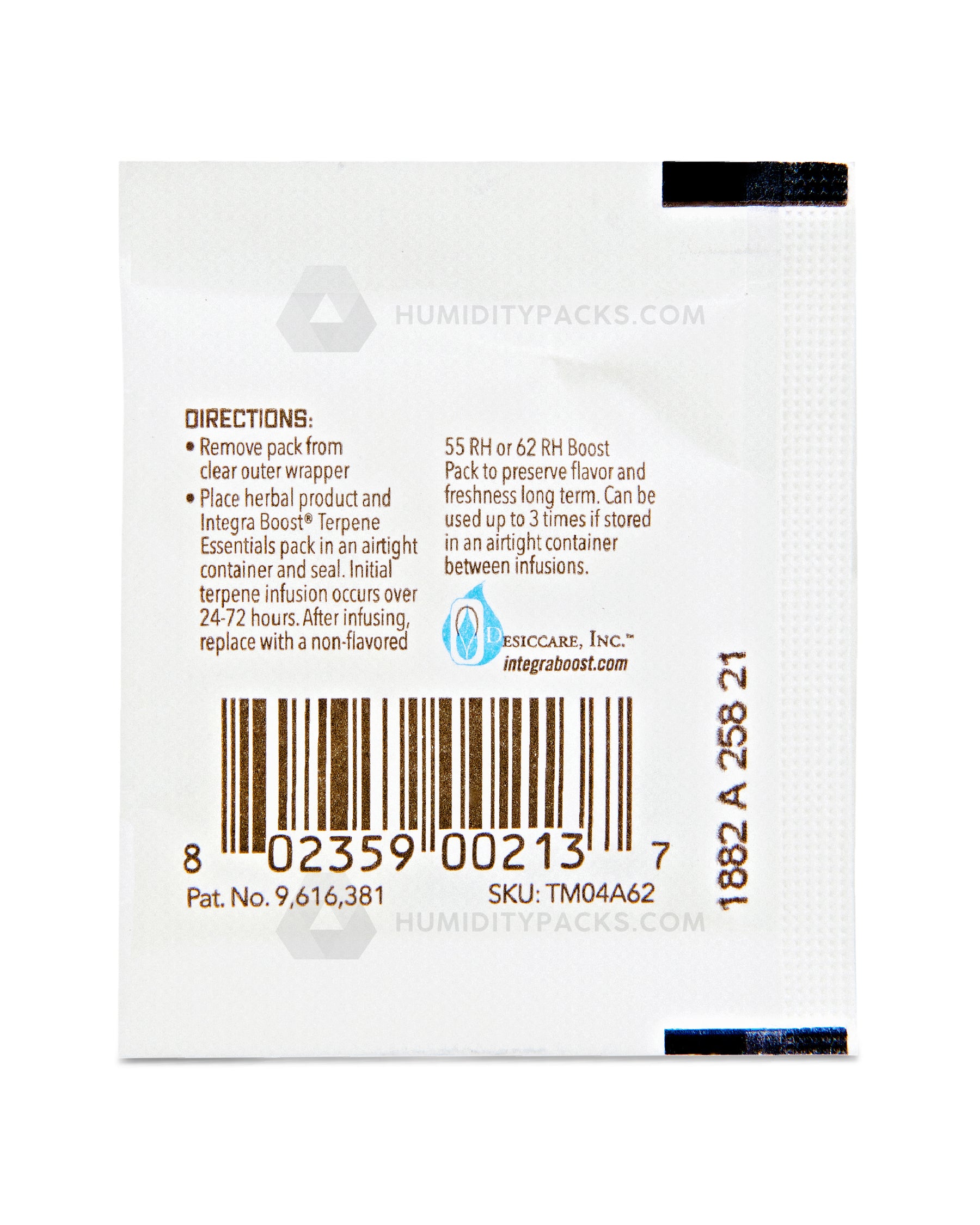 Integra Boost 4 Gram 2-Way Terpene Essentials Myrcene Humidity Packs (62%) 48-Box Humidity Packs - 5