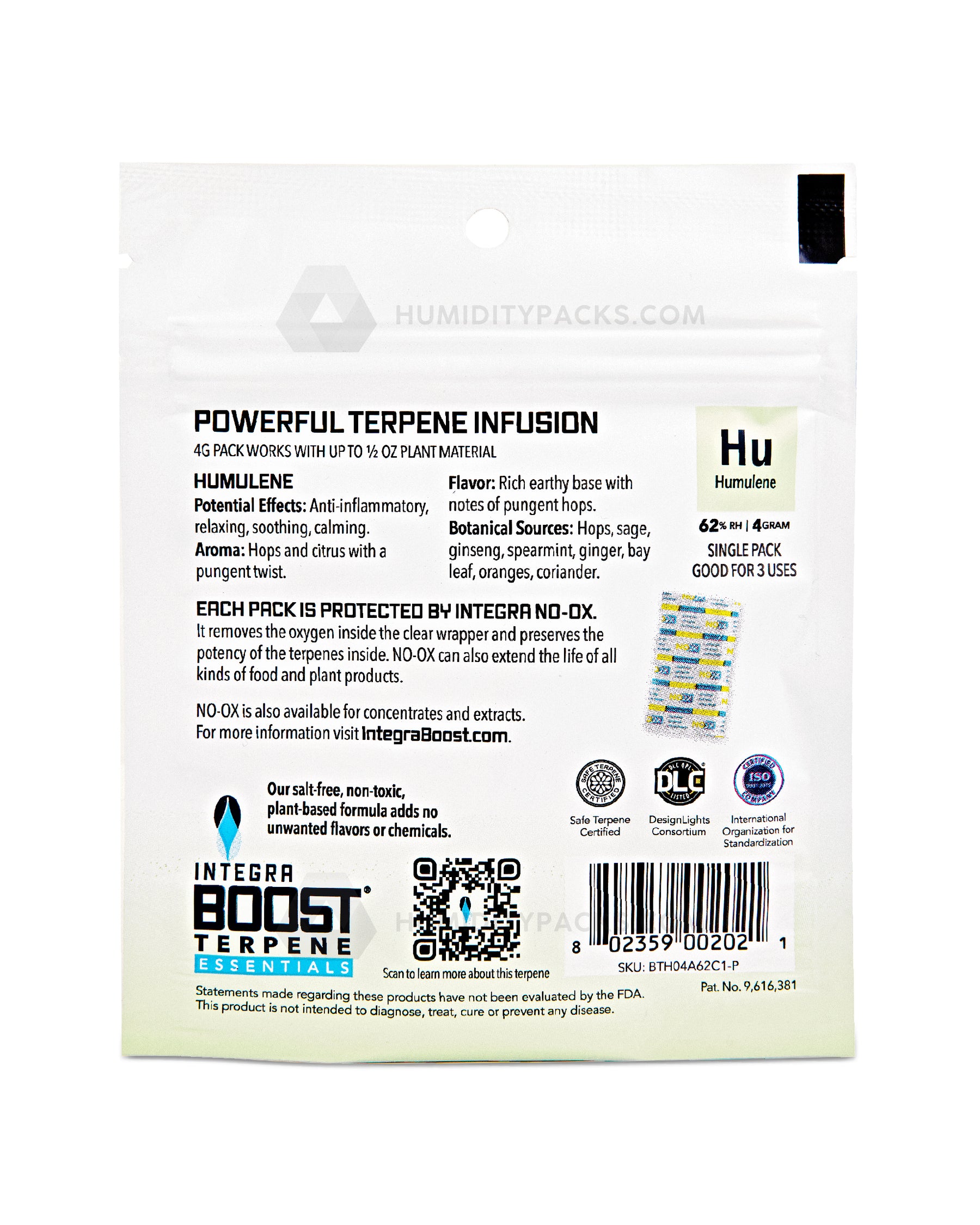 Integra Boost 4 Gram 2-Way Terpene Essentials Humulene Humidity Packs (62%) 48-Box Humidity Packs - 3