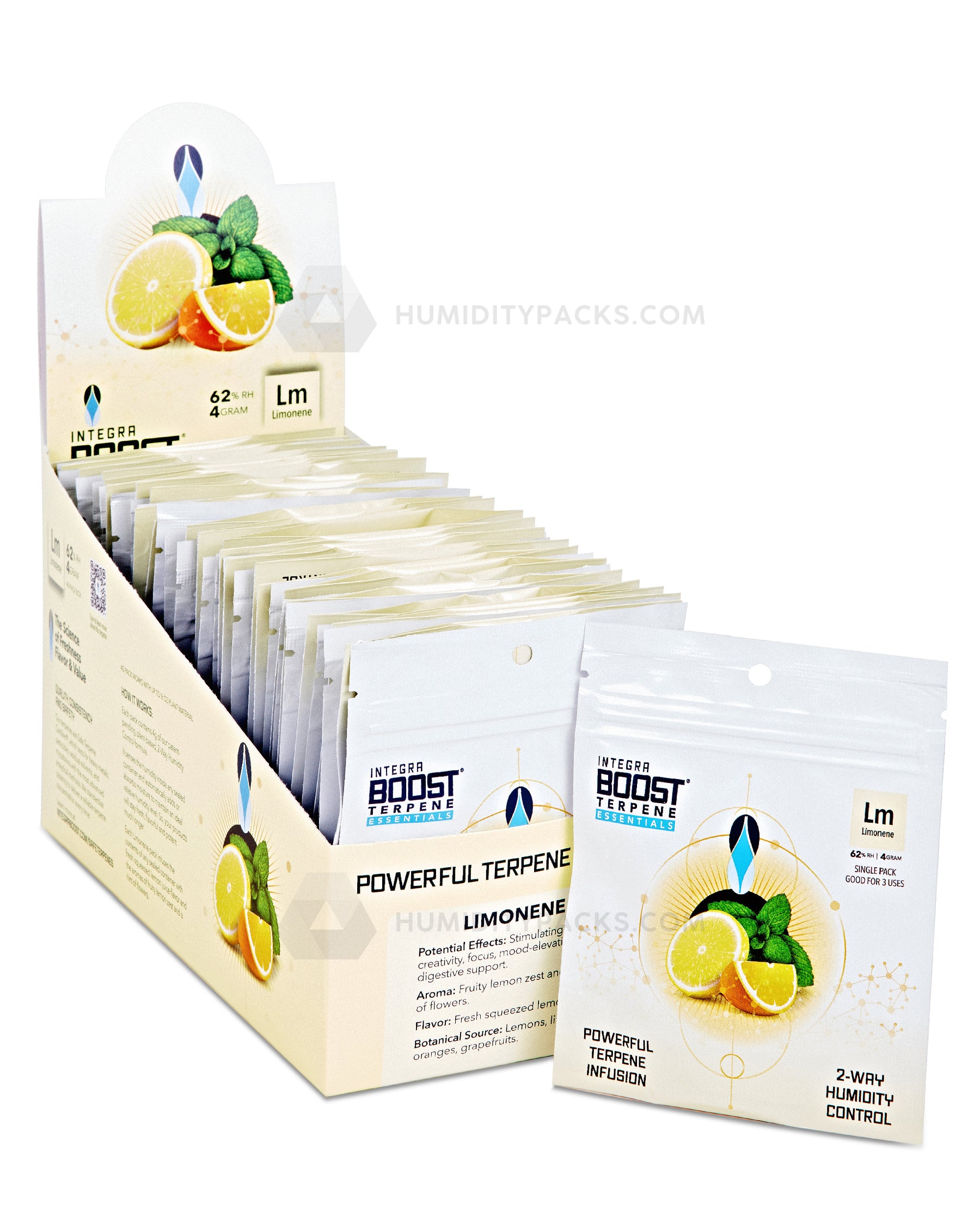 Integra Boost 4 Gram 2-Way Terpene Essentials Limonene Humidity Packs (62%) 48-Box Humidity Packs - 1
