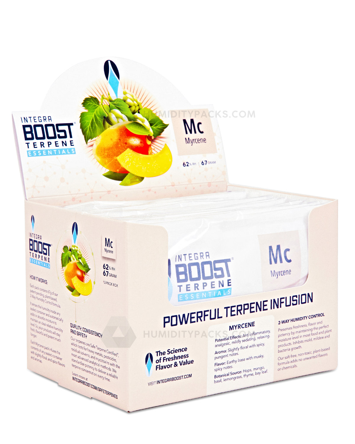 Integra Boost 67 Gram 2-Way Terpene Essentials Myrcene Humidity Packs (62%) 12-Box Humidity Packs - 1