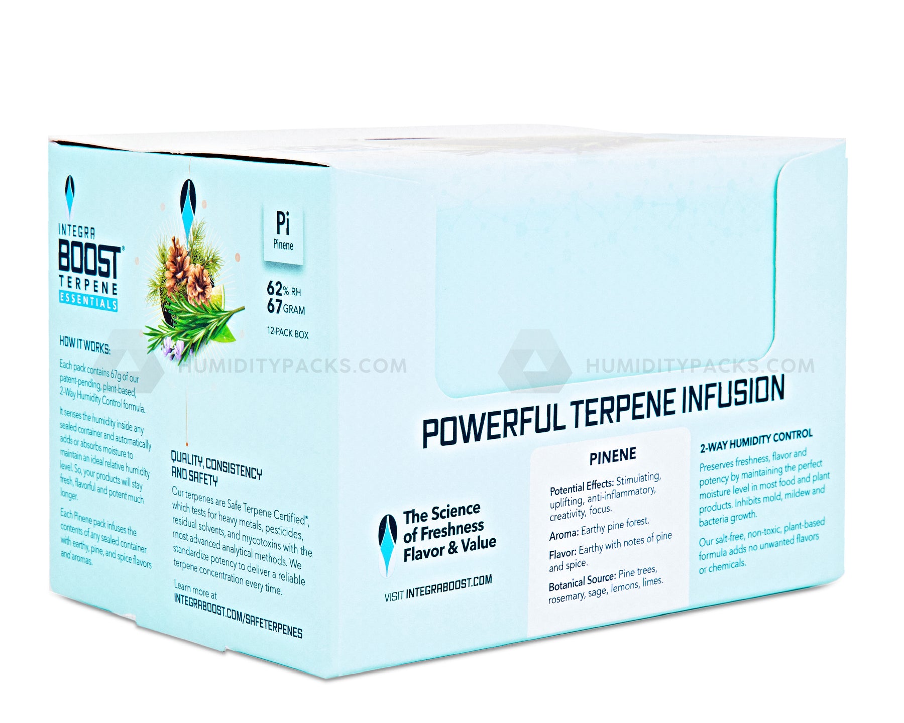 Integra Boost 67 Gram 2-Way Terpene Essentials Pinene Humidity Packs (62%) 12-Box Humidity Packs - 5