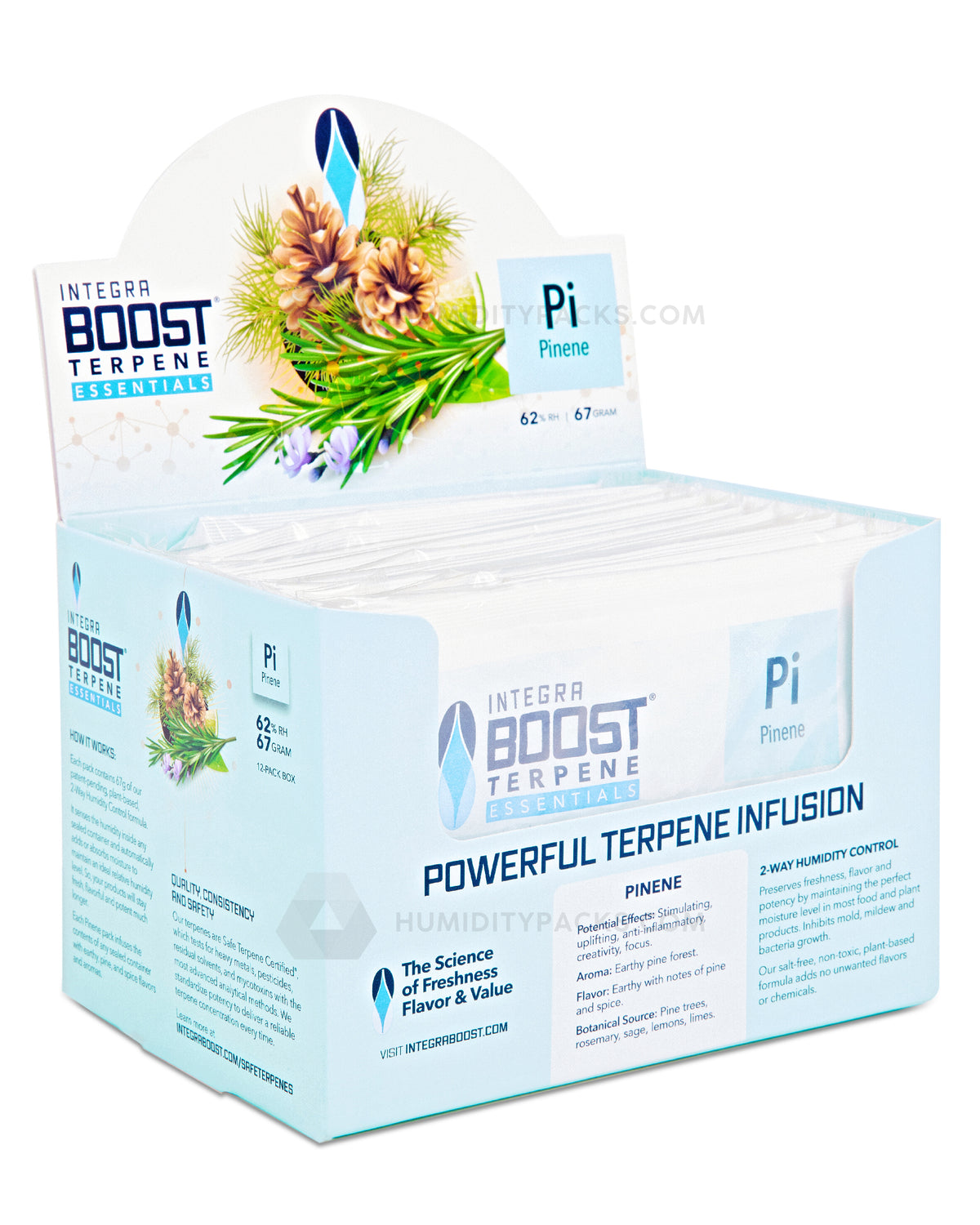 Integra Boost 67 Gram 2-Way Terpene Essentials Pinene Humidity Packs (62%) 12-Box Humidity Packs - 1