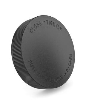 89mm Push and Turn Ribbed Child Resistant Plastic Caps With Foam Liner - Matte Black - 12/Box