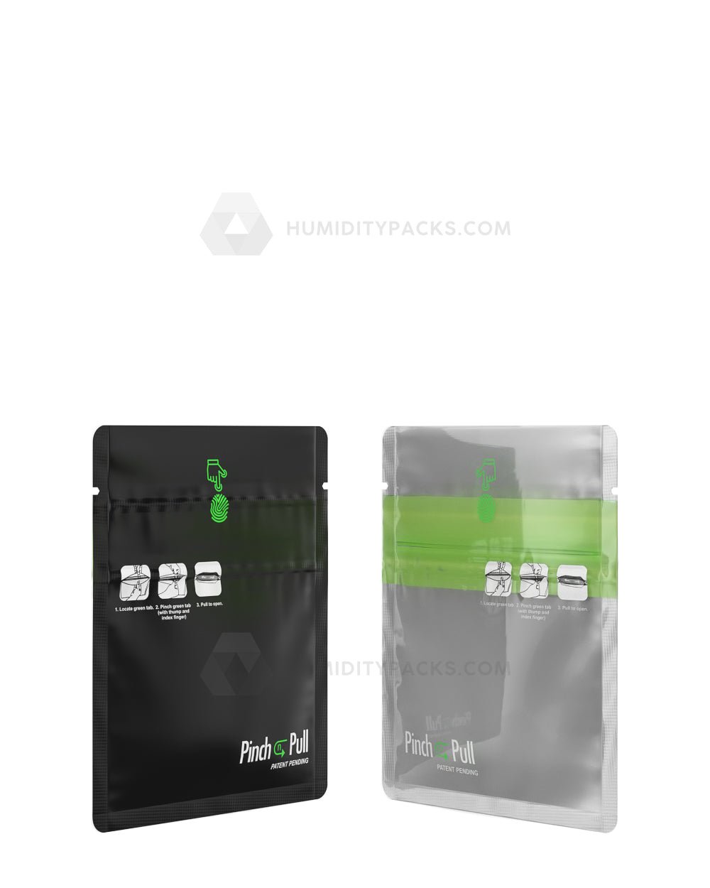 Matte-Black 3.6" x 4.5" Pinch N Pull Mylar Child Resistant & Tamper Evident Vista Bags (1 gram) 250/Box Humidity Packs - 2
