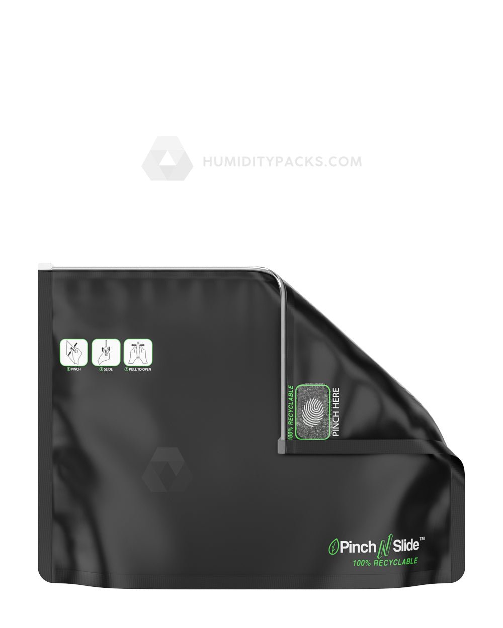 Matte-Black 12" x 9" Pinch N Slide Mylar Child Resistant & 100% Recyclable Exit Bags (56 gram) 250/Box Humidity Packs - 3