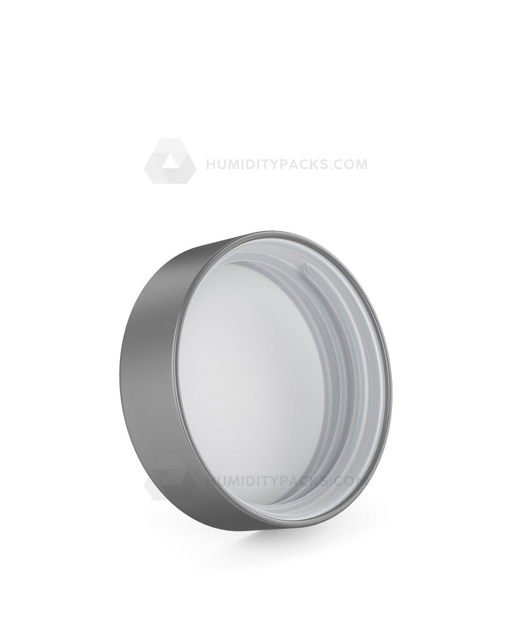 53mm Push and Turn Flat Child Resistant Plastic Caps With Foam Liner - Matte Silver - 120/Box