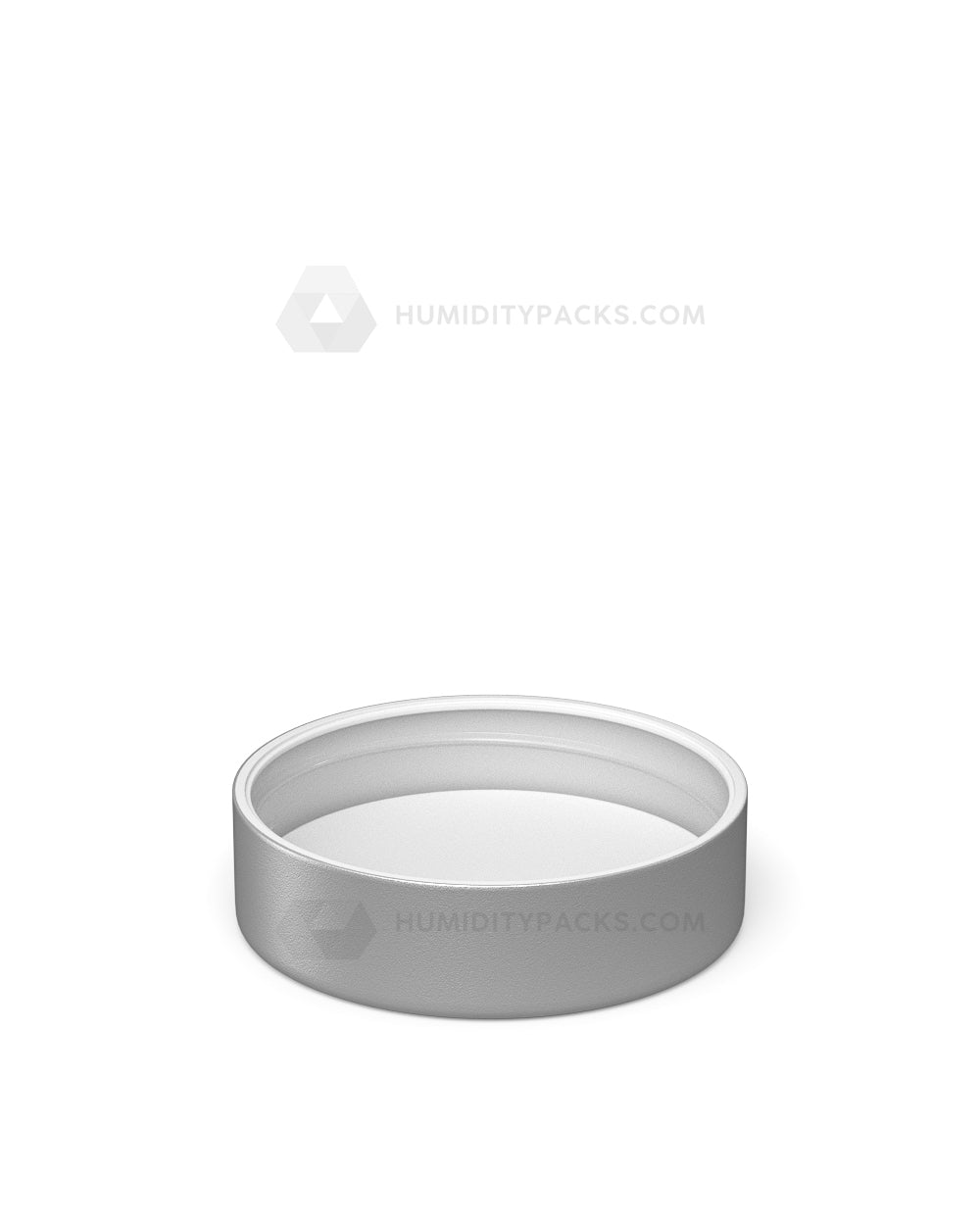 50mm Push and Turn Smooth Child Resistant Plastic Caps With Foam Liner - Matte Silver - 100/Box