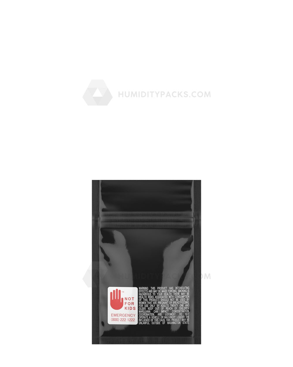 Glossy-Black 3" x 4.5" Vista Mylar Tamper Evident Bags for WA State (1 gram) 1000/Box Humidity Packs - 3
