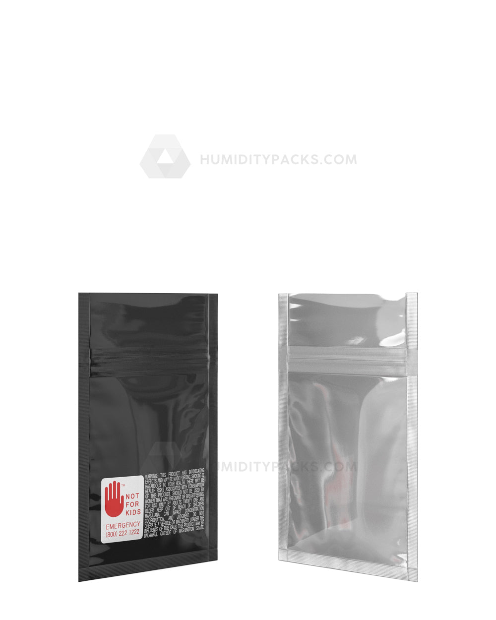 Glossy-Black 3" x 4.5" Vista Mylar Tamper Evident Bags for WA State (1 gram) 1000/Box Humidity Packs - 2