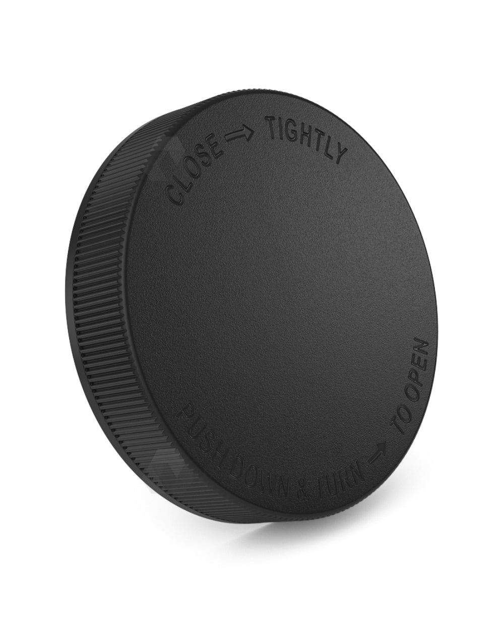 89mm Push and Turn Ribbed Child Resistant Plastic Caps With Foam Liner - Semi Gloss Black - 205/Box